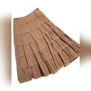 Tiered Brown Cotton Skirt - Women's Casual A-Line